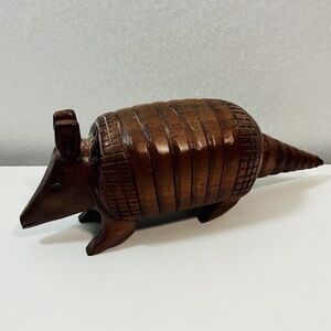 Vintage Hand-Carved Wooden Armadillo Figure Ironwood 10" Long Unique Rare Find